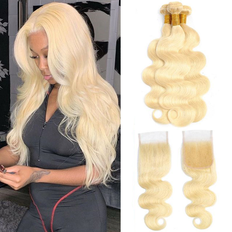 Silkswan Hair 613 Hair Bundles with 4x4 Lace Closure Human Virgin Hair Extension For Black Woman