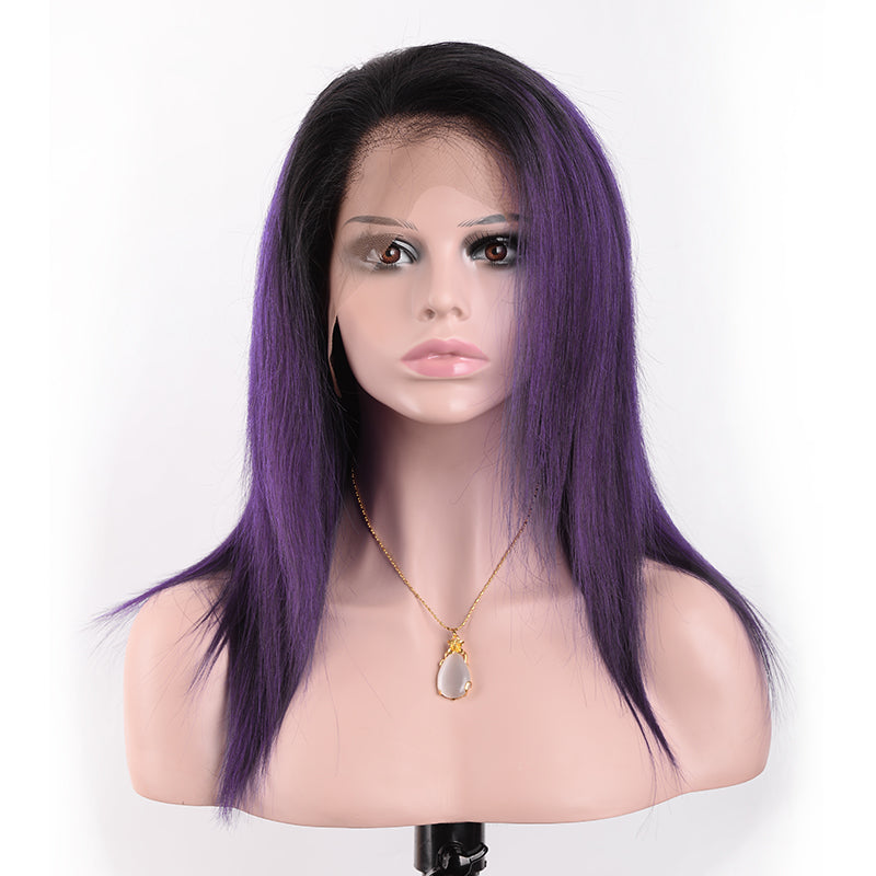 Silkswan Hair Straight Ombre Color 1Bpurple 13x4 Lace Front Wig Preplucked Human Remy Hair