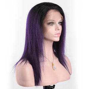 Silkswan Hair Straight Ombre Color 1Bpurple 13x4 Lace Front Wig Preplucked Human Remy Hair