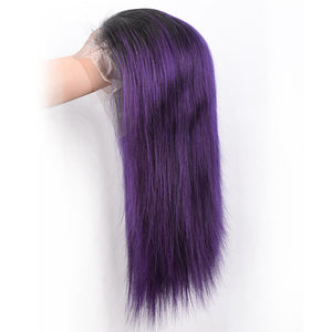 Silkswan Hair Straight Ombre Color 1Bpurple 13x4 Lace Front Wig Preplucked Human Remy Hair