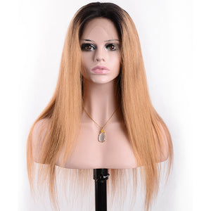 Silkswan Hair Straight Lace Front Wig Baby Hair Pre Plucked Ombre 1B/27 Color Human Remy Hair