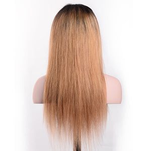 Silkswan Hair Straight Lace Front Wig Baby Hair Pre Plucked Ombre 1B/27 Color Human Remy Hair