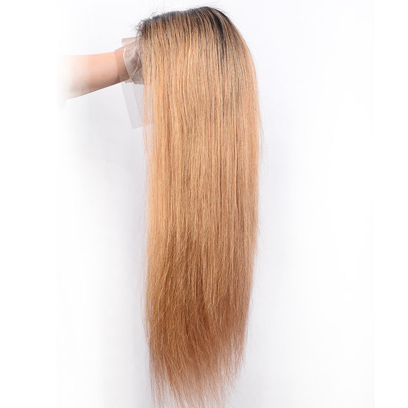 Silkswan Hair Straight Lace Front Wig Baby Hair Pre Plucked Ombre 1B/27 Color Human Remy Hair