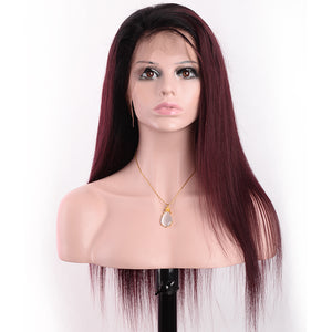 Silkswan Hair Straight 13x4 Lace Front Wig Ombre Color 1B/99j Brazilian Human Remy Hair