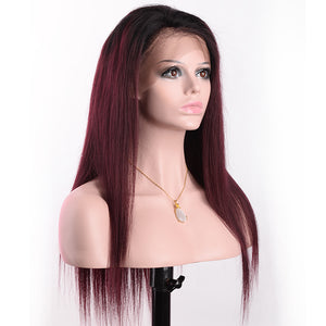 Silkswan Hair Straight 13x4 Lace Front Wig Ombre Color 1B/99j Brazilian Human Remy Hair