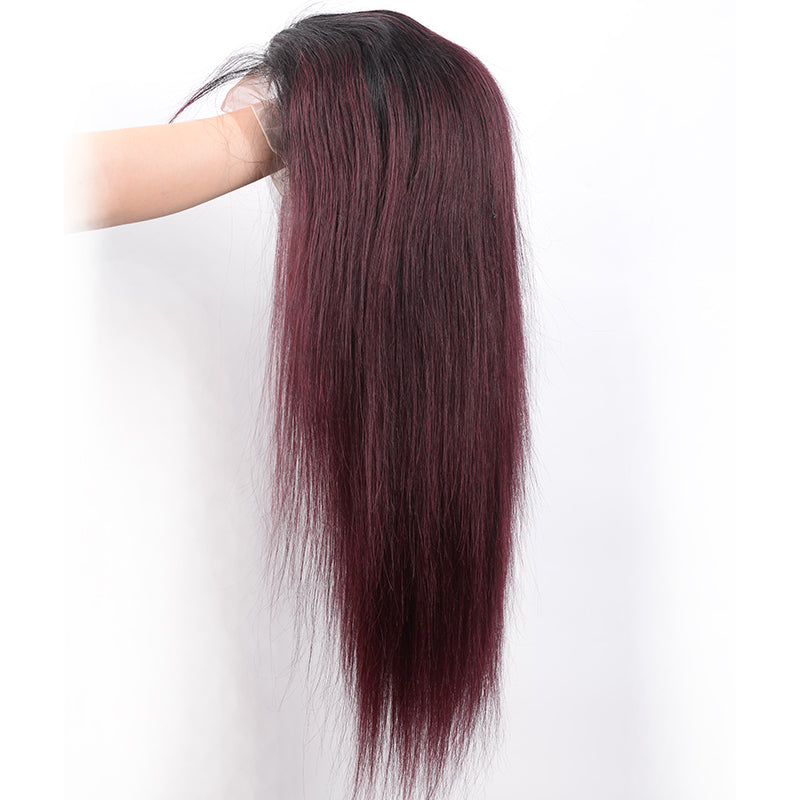 Silkswan Hair Straight 13x4 Lace Front Wig Ombre Color 1B/99j Brazilian Human Remy Hair