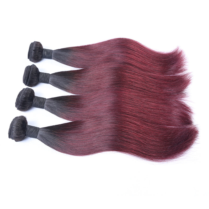 Silkswan Hair Straight Hair Bundles Ombre Color 1B99J Brazilian Human Remy Hair Extensions