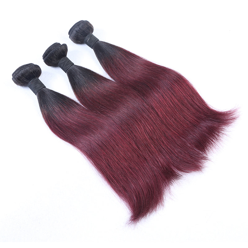 Silkswan Hair Straight Hair Bundles Ombre Color 1B99J Brazilian Human Remy Hair Extensions