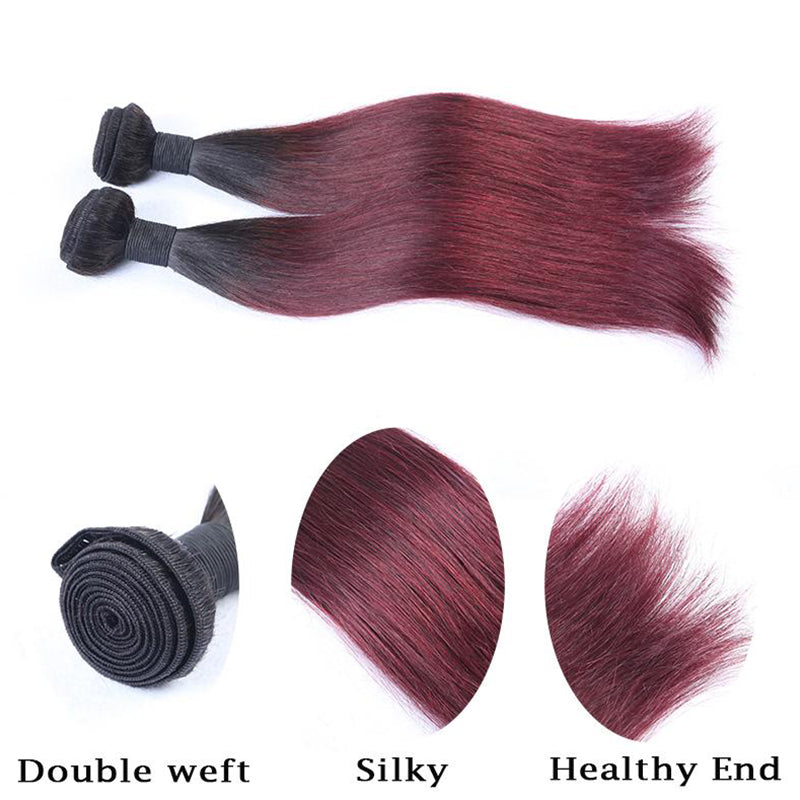 Silkswan Hair Straight Hair Bundles Ombre Color 1B99J Brazilian Human Remy Hair Extensions