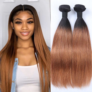 Silkswan Hair Straight Hair Bundles 1b/30 Ombre Color Brazilian Human Remy Hair Extensions