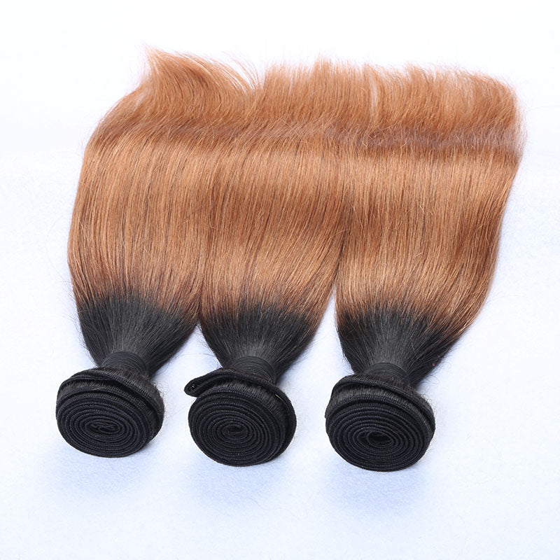 Silkswan Hair Straight Hair Bundles 1b/30 Ombre Color Brazilian Human Remy Hair Extensions