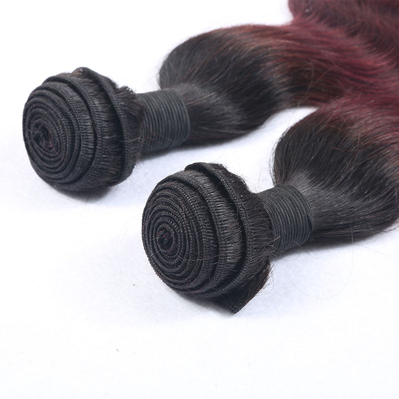 Silkswan Hair Body Wave Bundles 1B99J Ombre Color Brazilian Human Hair Extensions