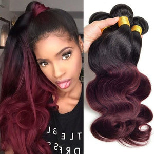 Silkswan Hair Body Wave Bundles 1B99J Ombre Color Brazilian Human Hair Extensions