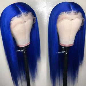 Silkswan Hair Human Virgin Hair Wig Straight Blue 13x4 Lace Front Wigs Pre Plucked