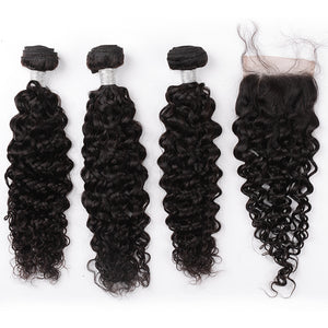 Silkswan Hair Curly Bundles with Closure 4PCS/LOT Swiss 4x4 Lace Closure Human Hair