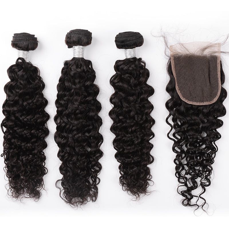 Silkswan Hair Curly Bundles with Closure 4PCS/LOT Swiss 4x4 Lace Closure Human Hair