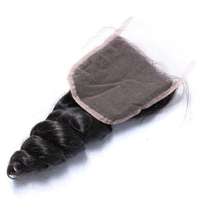 Silkswan Hair Loose Wave Bundles with 4x4 Lace Closure Swiss Lace with Baby Hair Human Remy Hair