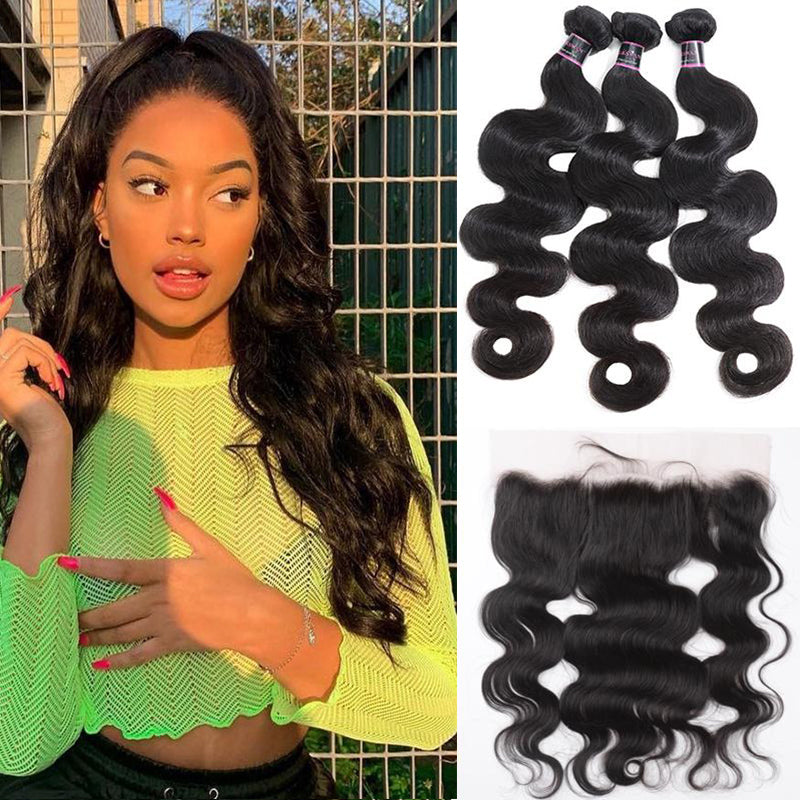 Silkswan Hair Body Wave Bundles with 13x4 or 13x6 Lace Frontal Ear to Ear Human Hair