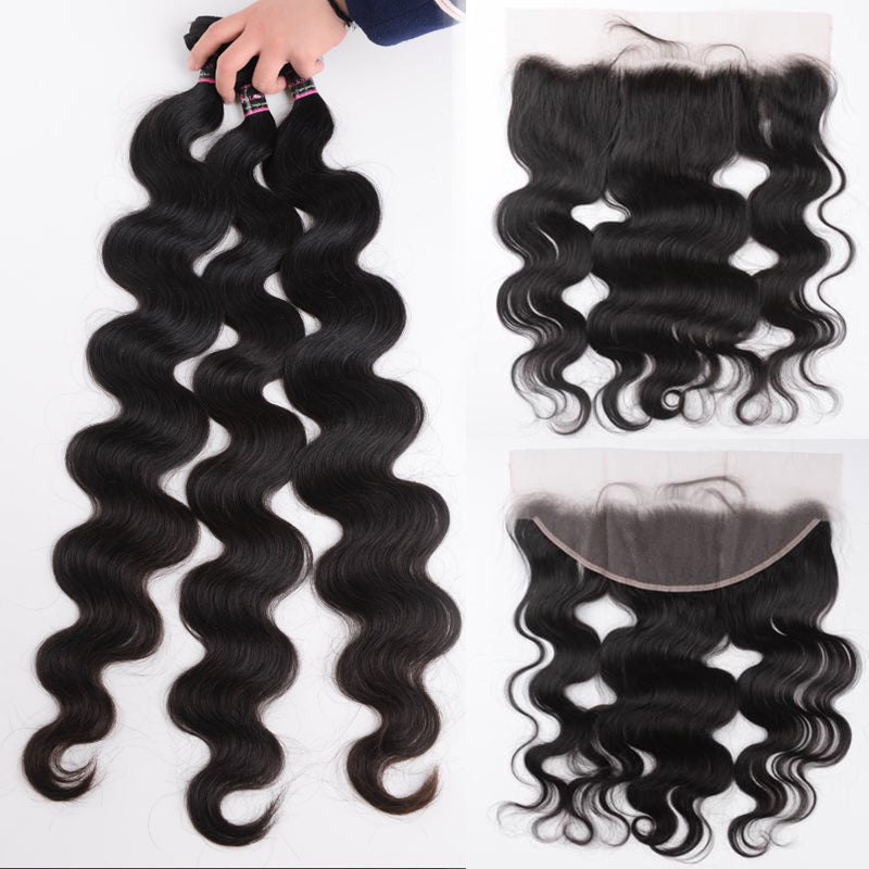 Silkswan Hair Body Wave Bundles with 13x4 or 13x6 Lace Frontal Ear to Ear Human Hair