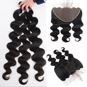 Silkswan Hair Body Wave Bundles with 13x4 or 13x6 Lace Frontal Ear to Ear Human Hair