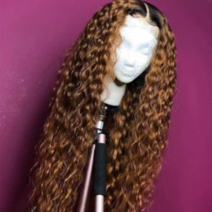 Silkswan Hair Ombre Curly Lace Front Human Hair T1B/30 Brazilian Remy Hair Bleached Knots