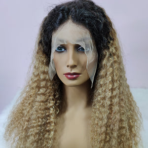 Silkswan Hair Kinky Curly 1B27 Honey Blonde Lace Front Human Hair Wigs Preplucked Hair