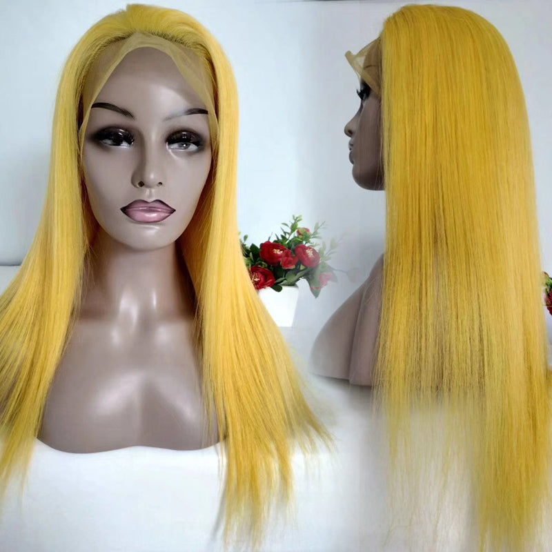 Silkswan Hair 13x4 Lace Front Human Hair Wig Straight Bright Yellow Customize Virgin Hair Wigs