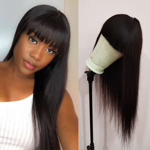 Silkswan Hair Straight Human Hair Non Lace Wigs with Bang Glueless Wigs 10-30 Inches