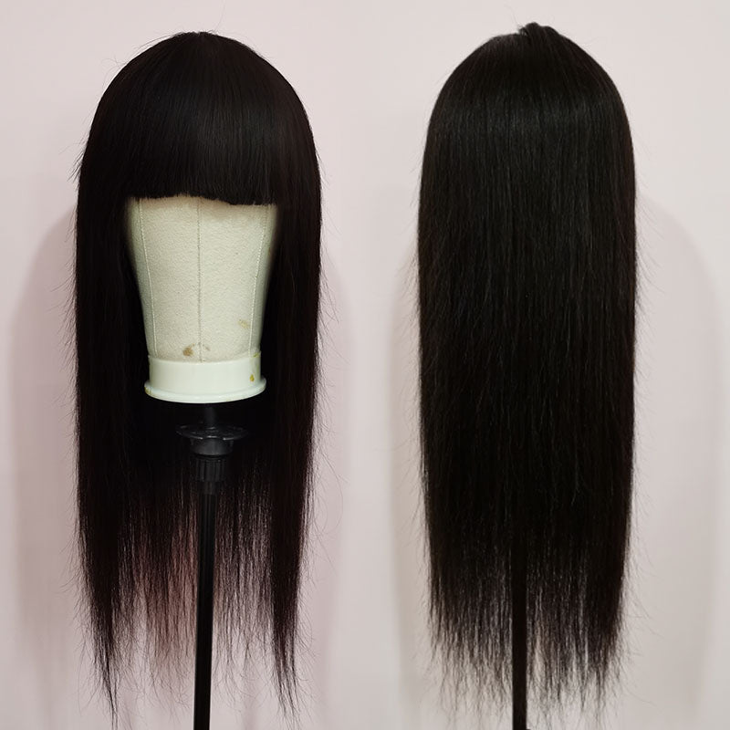 Silkswan Hair Straight Human Hair Non Lace Wigs with Bang Glueless Wigs 10-30 Inches