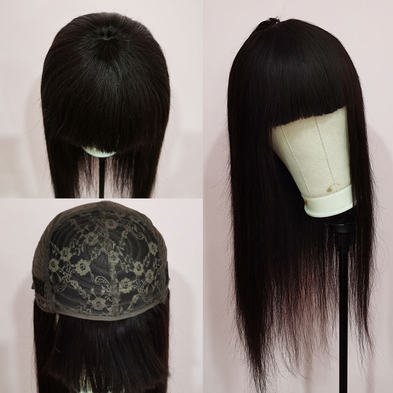 Silkswan Hair Straight Human Hair Non Lace Wigs with Bang Glueless Wigs 10-30 Inches