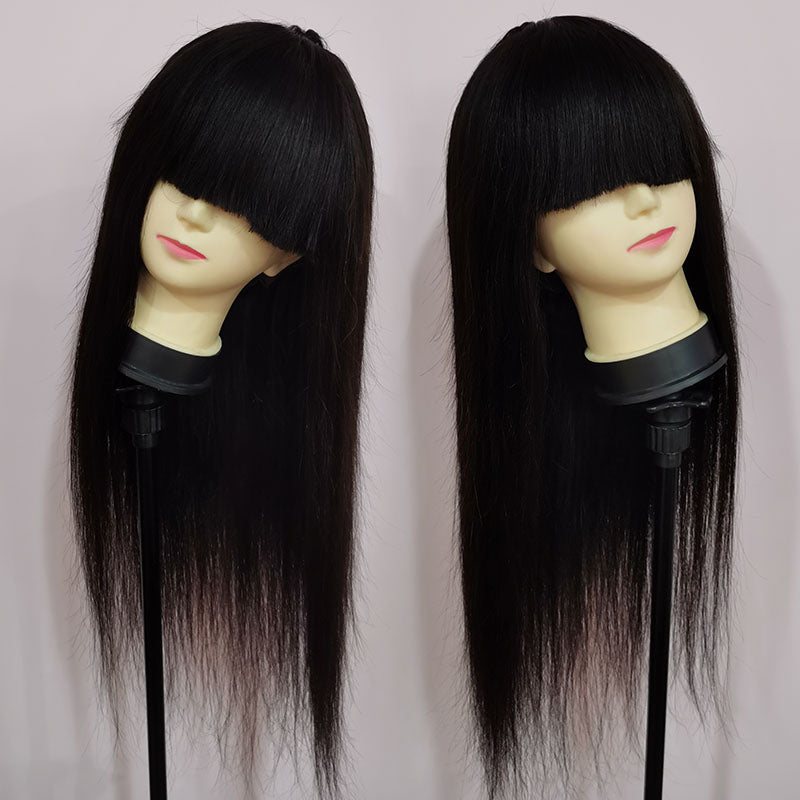 Silkswan Hair Straight Human Hair Non Lace Wigs with Bang Glueless Wigs 10-30 Inches