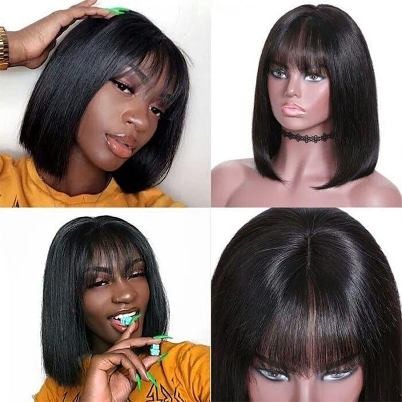 Silkswan Hair 13x4 Lace Bob Wigs with Bang Straight Human Hair Wigs 8 10 12 14 16 Inches