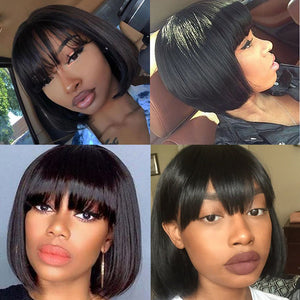 Silkswan Hair 13x4 Lace Bob Wigs with Bang Straight Human Hair Wigs 8 10 12 14 16 Inches