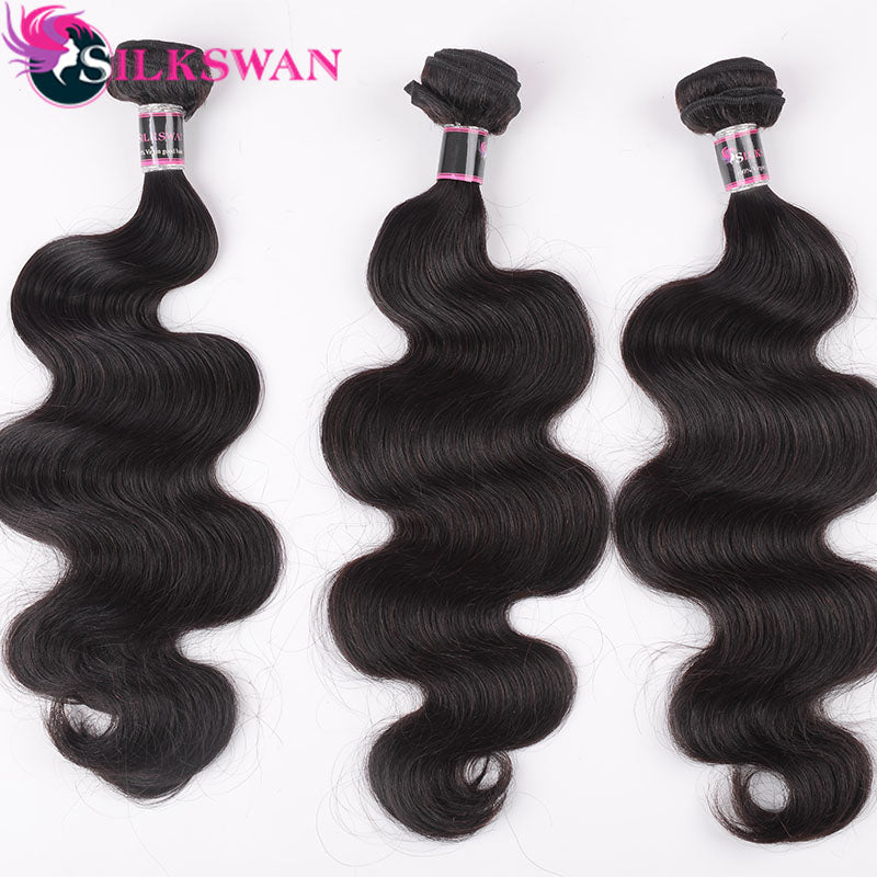 Silkswan Body Wave Bundles with 2x6 Lace Closure Kim K Top Closure Human Virgin Hair Extensions