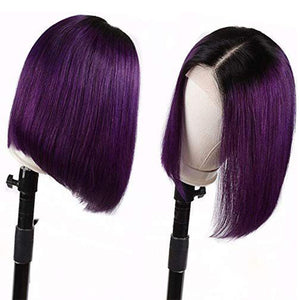 Silkswan Hair 1B/Purple Lace Bob Wigs Ombre Color 13x4 Lace Front Wigs Human Virgin Hair