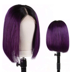 Silkswan Hair 1B/Purple Lace Bob Wigs Ombre Color 13x4 Lace Front Wigs Human Virgin Hair