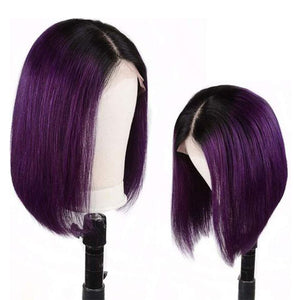 Silkswan Hair 1B/Purple Lace Bob Wigs Ombre Color 13x4 Lace Front Wigs Human Virgin Hair