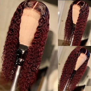 Silkswan Hair Curly Ombre Burgundy 1B99J Lace Front Wigs Preplucked Human Hair