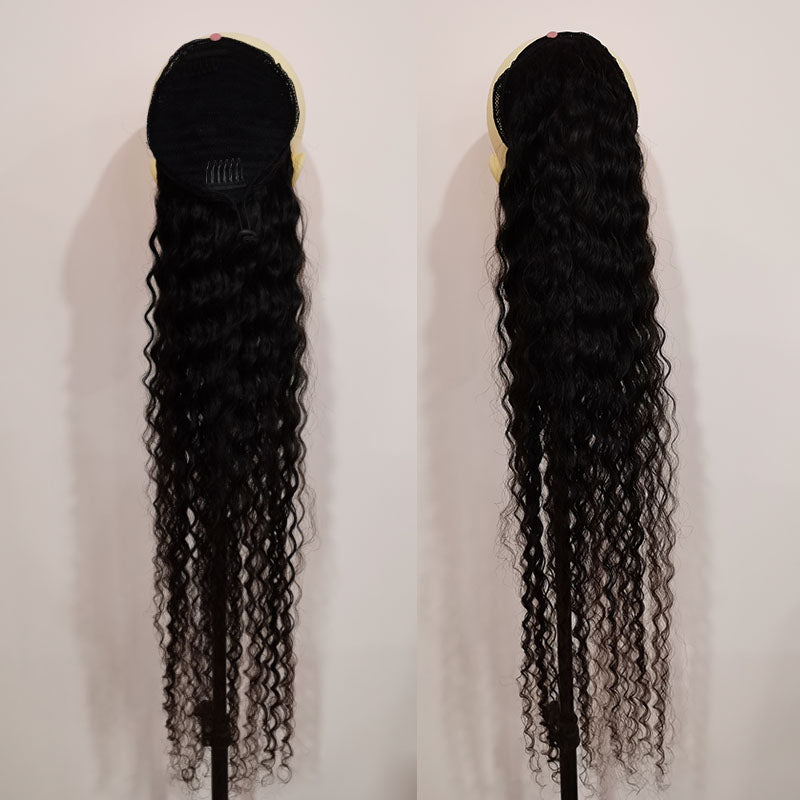 Silkswan Hair Ponytail Straight or Deep Wave 10-28 Inch Drawstring Human Remy Hair Extensions