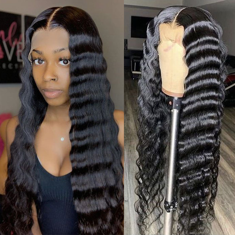 Silkswan Hair Deep Wave Pre Plucked 13x4 Lace Front Wigs Brazilian Human Virgin Hair