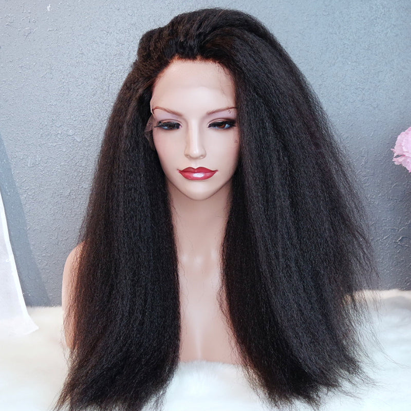 Silkswan Hair Kinky Straight Brazilian Pre Plucked Lace Front Wig Human Remy Hair