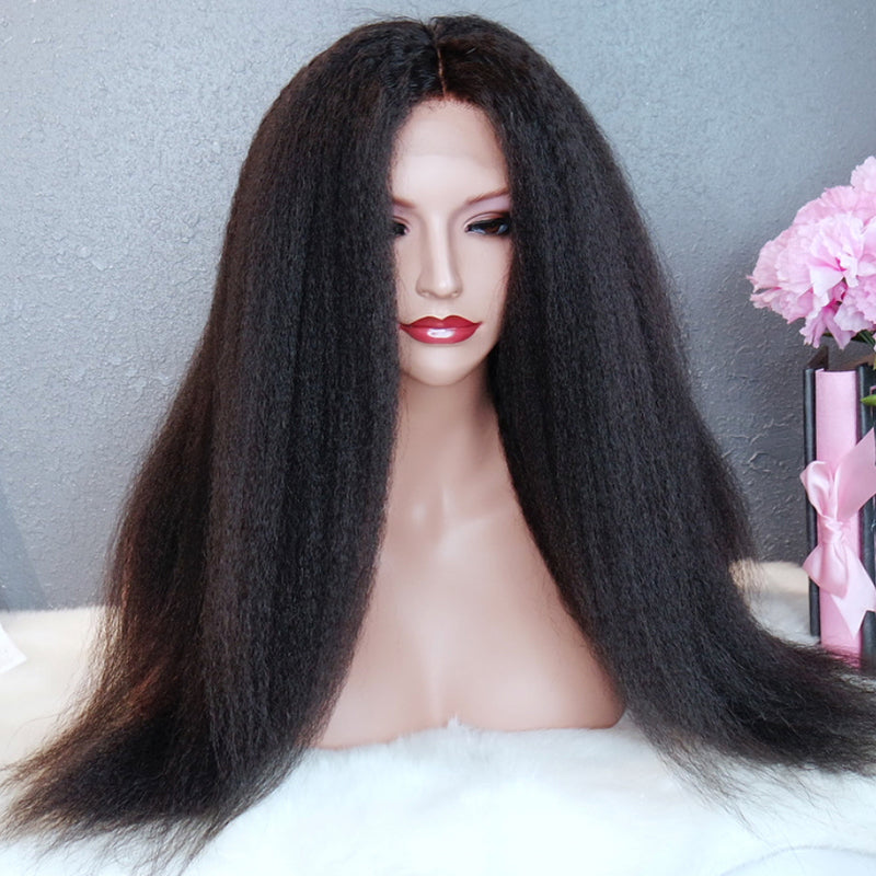 Silkswan Hair Kinky Straight Brazilian Pre Plucked Lace Front Wig Human Remy Hair