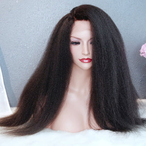 Silkswan Hair Kinky Straight Brazilian Pre Plucked Lace Front Wig Human Remy Hair