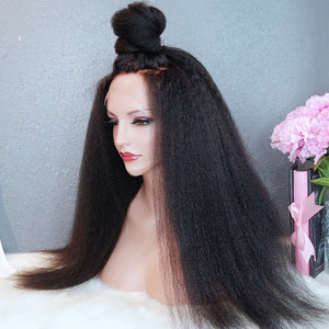 Silkswan Hair Kinky Straight Brazilian Pre Plucked Lace Front Wig Human Remy Hair