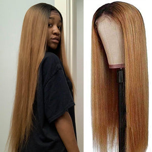 Silkswan Hair Straight Lace Front Wig Baby Hair Pre Plucked Ombre 1B/27 Color Human Remy Hair