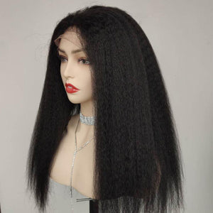 Silkswan Hair Kinky Straight Brazilian Pre Plucked Lace Front Wig Human Remy Hair