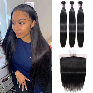 Silkswan Hair Straight Bundles with Frontal Human Hair Extentions 13x4 13x6 Lace Frontal