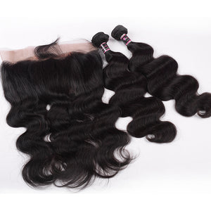 Silkswan Hair Body Wave Bundles with 360 Lace Frontal with Natrual Baby Hair 3Pcs/lot