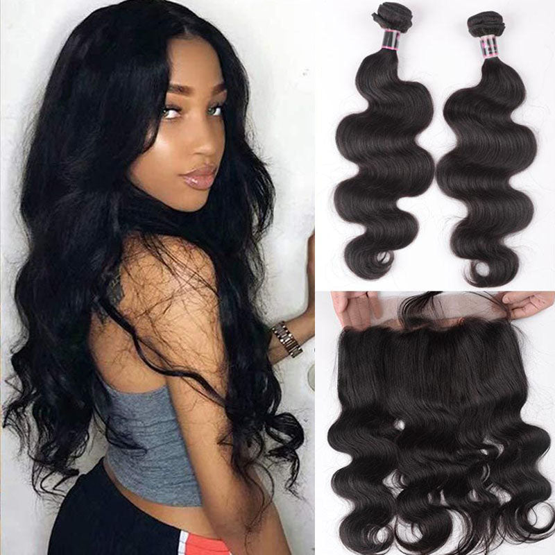 Silkswan Hair Body Wave Bundles with 360 Lace Frontal with Natrual Baby Hair 3Pcs/lot