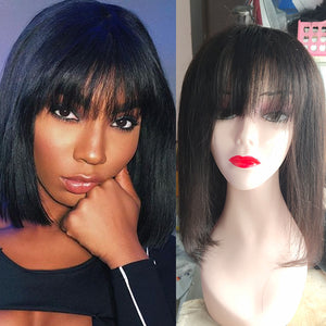 Silkswan Hair 13x4 Lace Bob Wigs with Bang Straight Human Hair Wigs 8 10 12 14 16 Inches